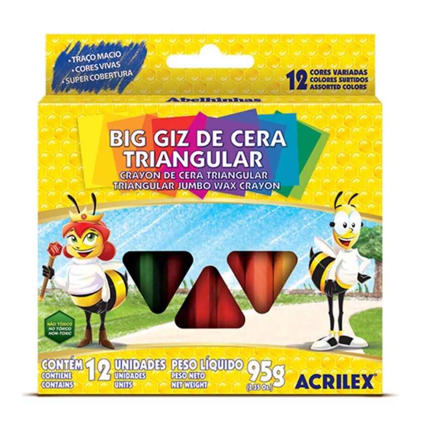 GIZ DE CERA ACRILEX BIG TRIANGULAR 95G 12 CORES