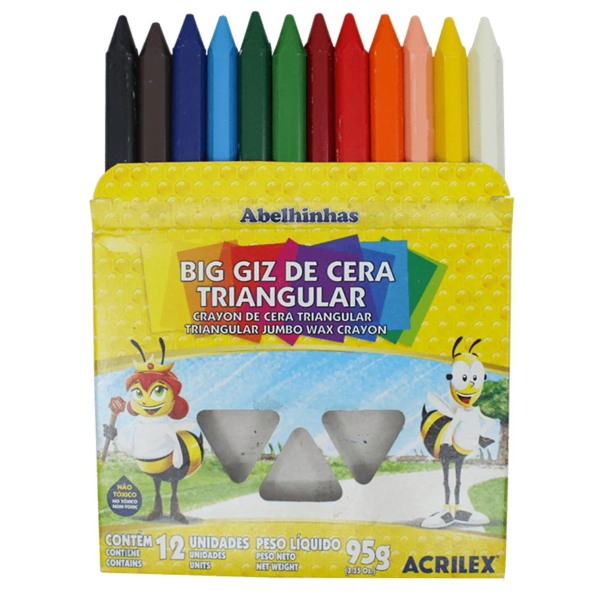 GIZ DE CERA ACRILEX BIG TRIANGULAR 95G 12 CORES - Imagem 2