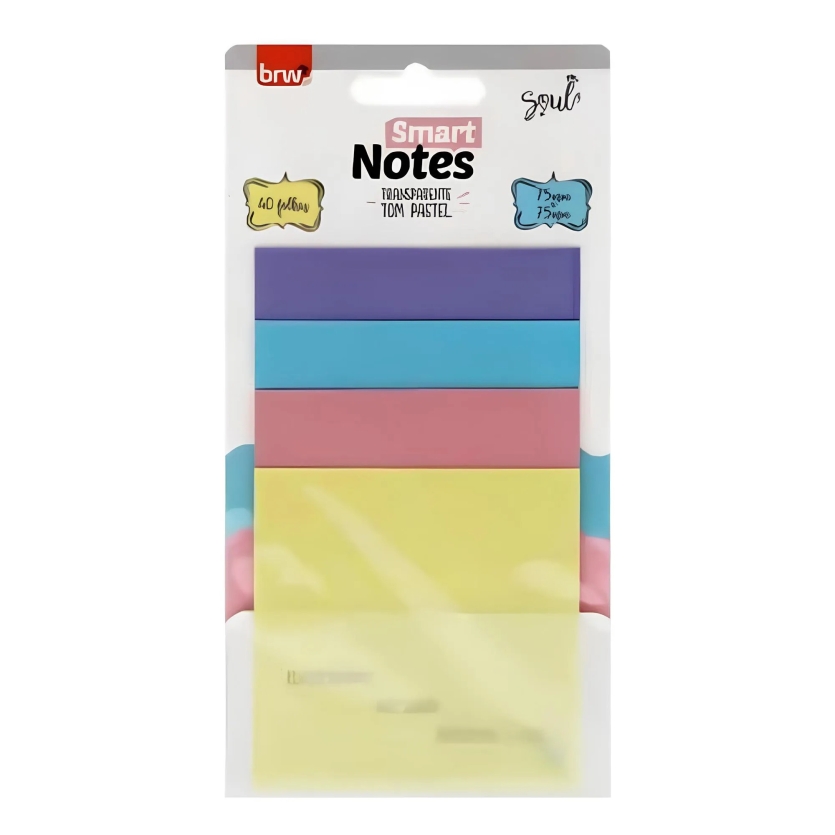 BLOCO SMART NOTES BRW 76X76MM TRANSPARENTE PASTEL