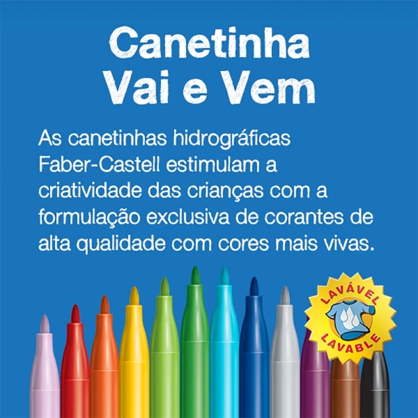 CANETA HIDROGRAFICA 12 CORES VAI E VEM FABER CASTELL - Imagem 3