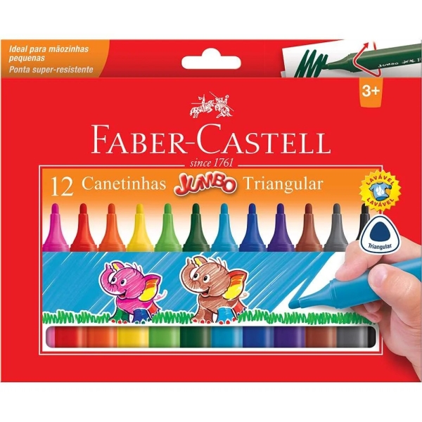 CANETA HIDROGRAFICA FABER JUMBO TRIANGULAR 12 CORES
