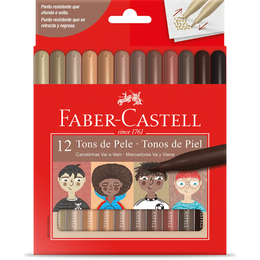 CANETA HIDROGRAFICA VAI E VEM FABER 12 CORES TONS DE PELE