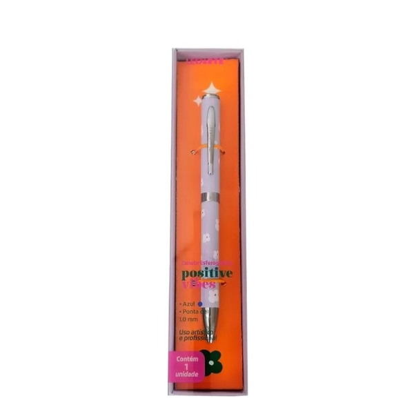 CANETA PREMIUM POSITIVE VIBES FLORES CORPO EM METAL