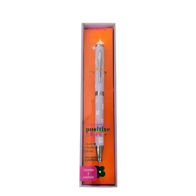 CANETA PREMIUM POSITIVE VIBES FLORES CORPO EM METAL