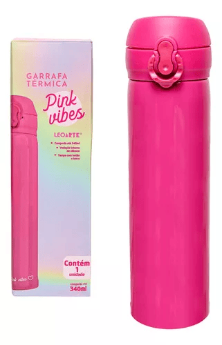 GARRAFA TERMICA PINK VIBES 340ML LEO E LEO