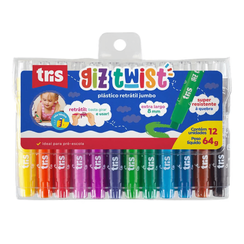 GIZ PLASTICO RETRATIL TWIST JUMBO TRIS 12 CORES