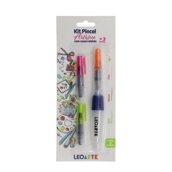 Kit Pincel Artístico com Reservatório Leoarte 3 Pontas