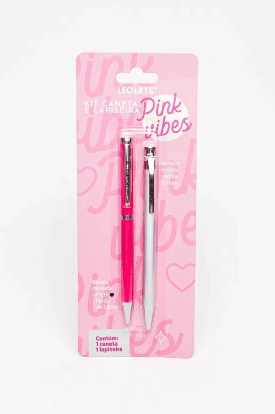 KIT PINK VIBES CANETA E LAPISEIRA LEOARTE