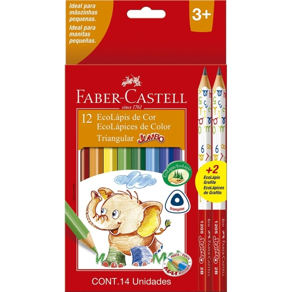 LAPIS 12 CORES JUMBO FABER LONGO + 2 LAPIS