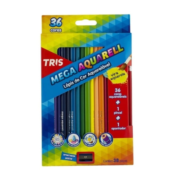 LAPIS 36 CORES TRIS MEGA AQUARELL COM PINCEL E APONTADOR