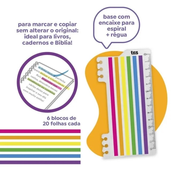 MARCA TEXTO FITA LINHAS TRIS HOLIC POP REGUA 6X20 NEON - Imagem 2