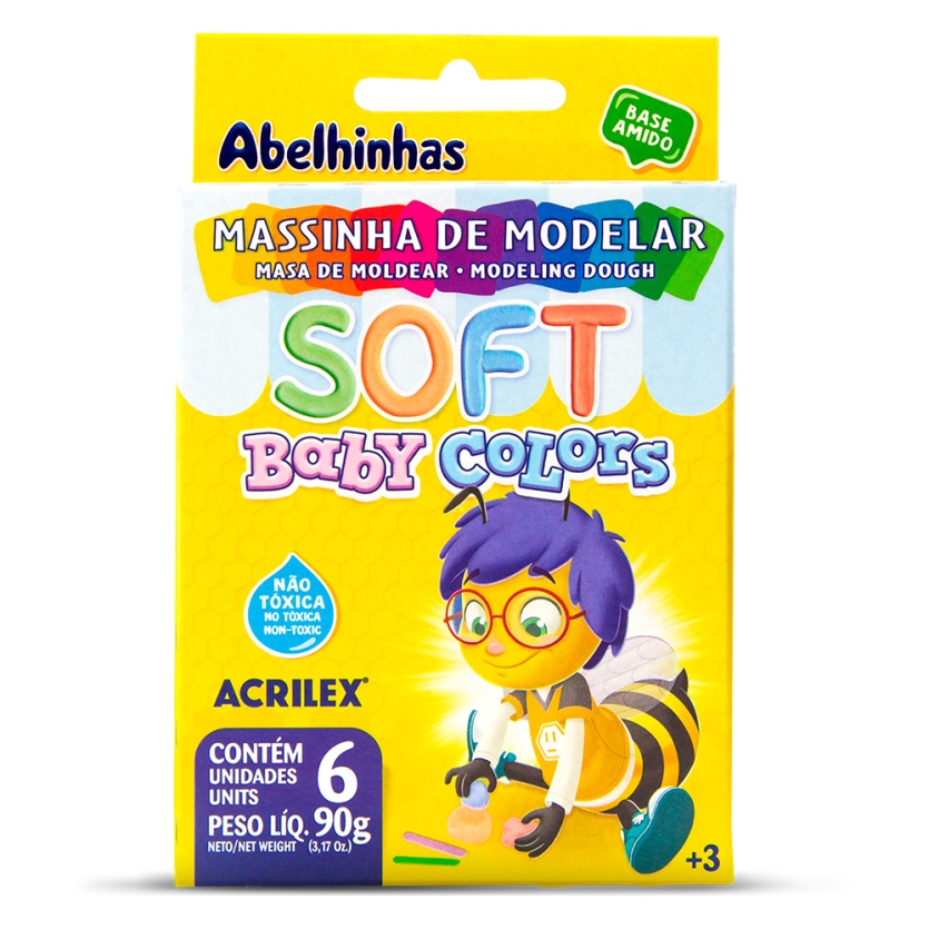 MASSA MODELAR SOFT BABY COLORS 90G ACRILEX 6 CORES