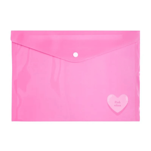 PASTA ENVELOPE PLASTICA LEO E LEO PINK VIBES CORACAO