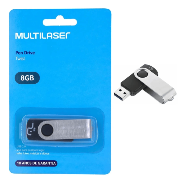 PEN DRIVE 8GB MULTILASER PD587 TWIST PRETO