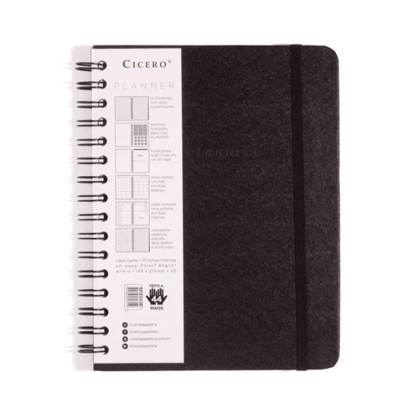 PLANNER PERMAN WIRE-O CICERO CLASSICA SEMANAL A5 PRETO - Imagem 2
