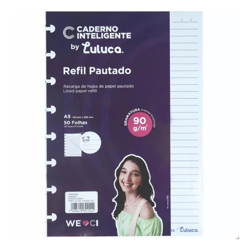 REFIL CADERNO INTELIGENTE PAUTADO BY LULUCA 90G A5