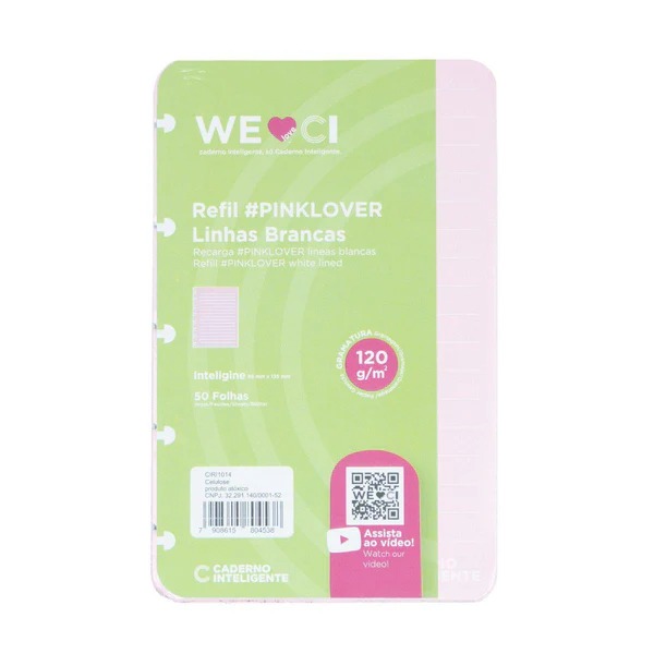 REFIL CADERNO INTELIGENTE ROSA LINHAS BCA PINKLOVER 120G INT