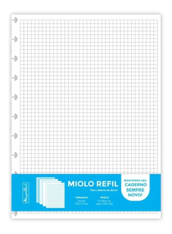 Refil Quadriculado Abyara Graf Caderno de Discos Grande 50FLS