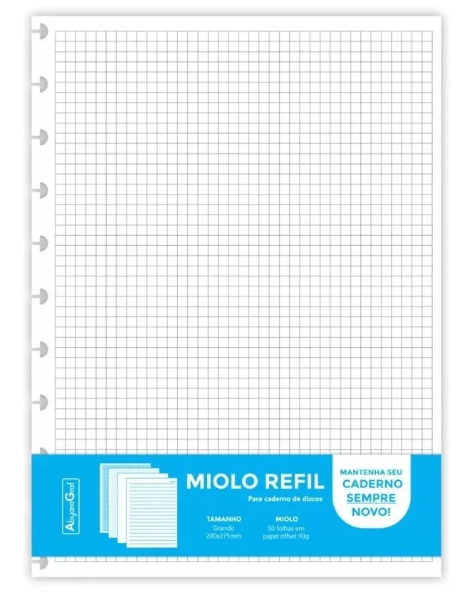 Refil Quadriculado Abyara Graf Caderno de Discos Grande 50FLS