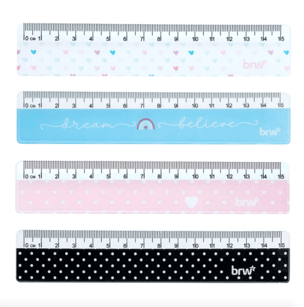 REGUA 15CM BRW PLASTICA ESTAMPAS SORTIDO
