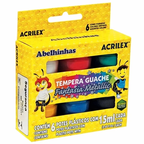 Tempera Guache Acrilex Metallic 6 Cores 15ML