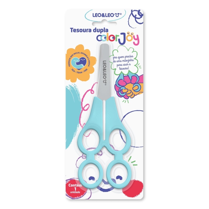 TESOURA ESCOLAR DUPLA LEO E LEO TANDEM COLOR JOY