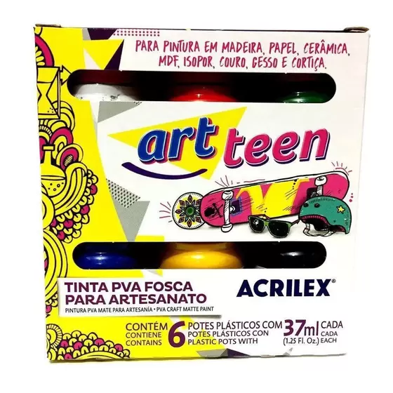 TINTA PVA FOSCA ARTESANATO ACRILEX 37ML 6CORES